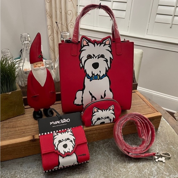 MARC TETRO RED WESTIE TOTE, WALLET, COIN PURSE, &  DOG LEASH - Picture 1 of 12